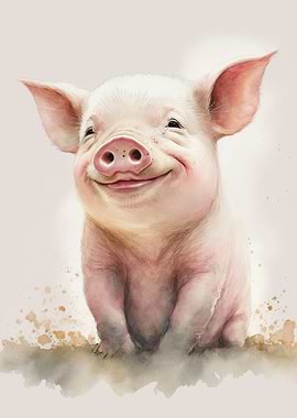Watercolor pig baby
