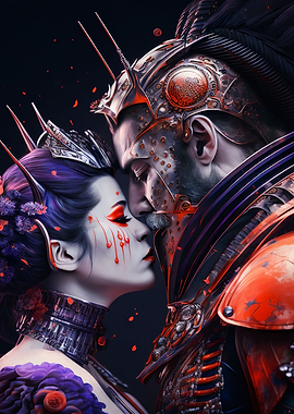 Geisha and Samurai kiss