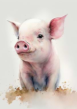 Watercolor pig baby