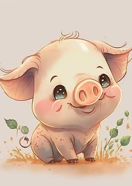 Watercolor pig baby