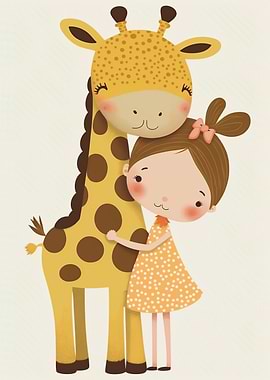 Giraffe and girl Hug Cute