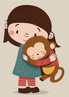 Girl and Monkey Hug Cute