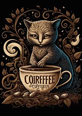 cat drinking coffee