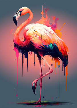 Watercolor pink flamingo