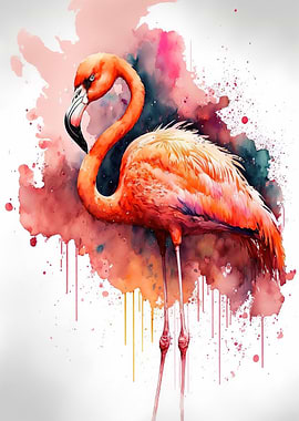 Watercolor pink flamingo