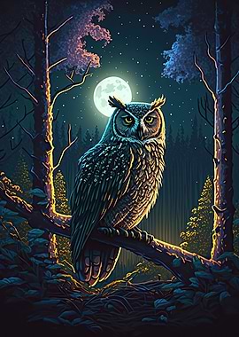 Owl in night forrest
