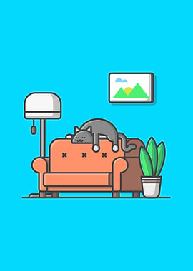 Cute Cat Sleeping On Sofa