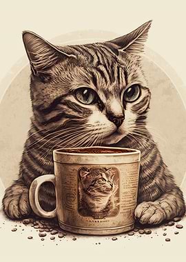 cat drinking coffee