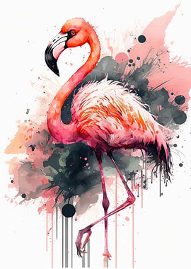 Watercolor pink flamingo
