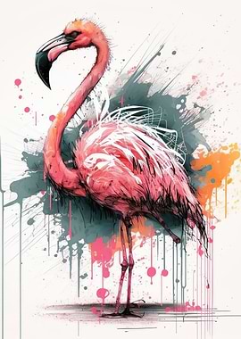 Watercolor pink flamingo