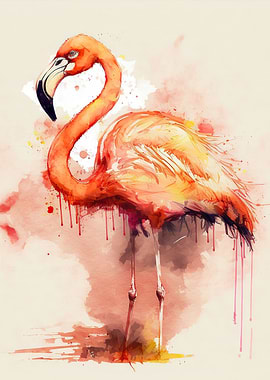 Watercolor pink flamingo