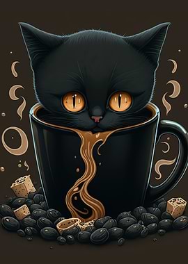 cat drinking coffee