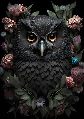 owl with flowers art