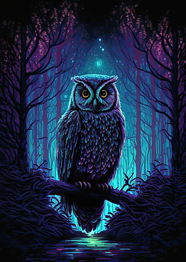Owl in night forrest