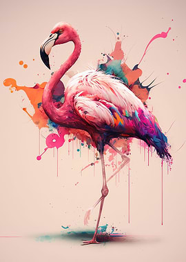 Watercolor pink flamingo