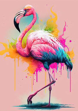 Watercolor pink flamingo