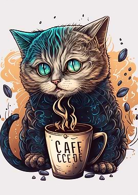 cat drinking coffee