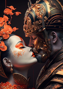 Geisha and Samurai kiss