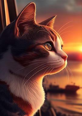 Cute Cat Looking At Sunset