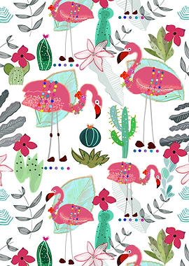 Flamingo and cactus
