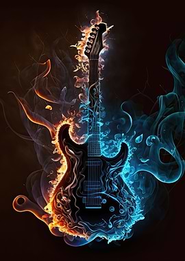 ★アウトレット★ パネルアート Fire guitar デジタルプリントアート Guitar fire' Poster, picture, metal print, paint by Atlas