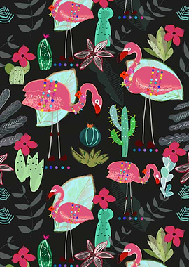 Flamingo and cactus