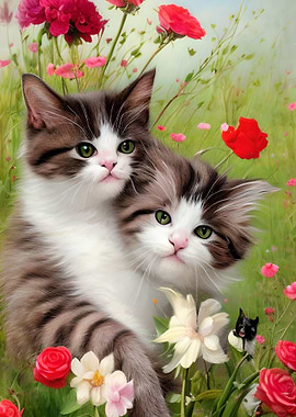 Cute Cats with Flowers