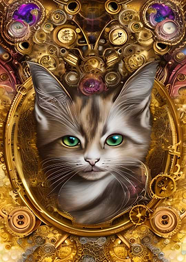 Cute Cat Gold Portrait