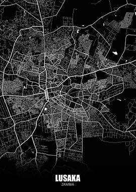 Lusaka Zambia Dark Map