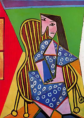 woman in striped armchair