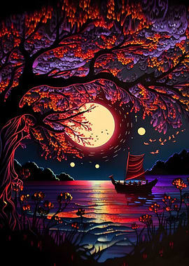 big tree and small boat