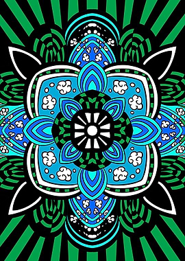 Mandala Green Blue Flower