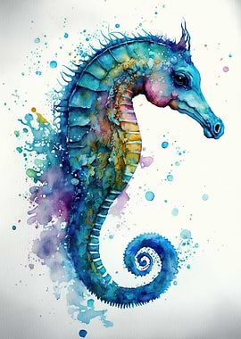 Watercolor seahorse