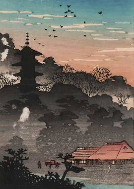 Ukiyo e evening pagoda