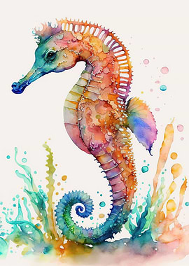 Watercolor seahorse