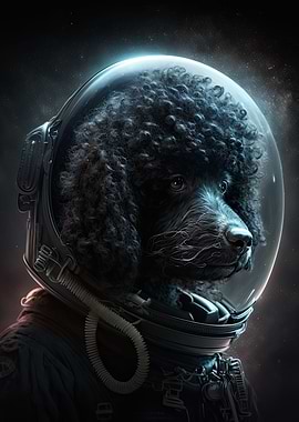 Black Poodle Astronaut