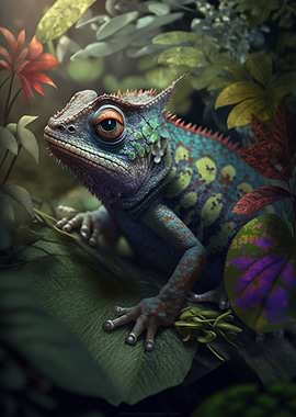 Chameleon in jungle style