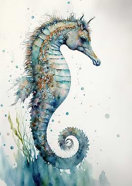 Watercolor seahorse