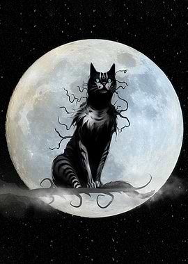 cat black and moon