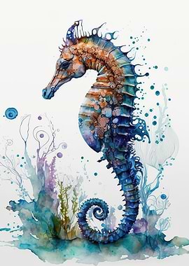 Watercolor seahorse
