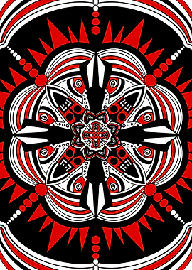 Mandala Red Black Flower