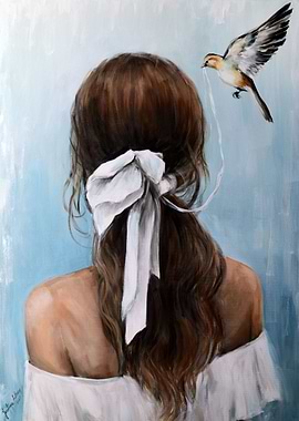 Girl with a bird painting