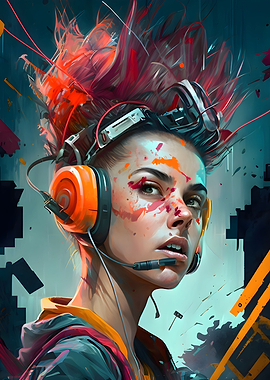 Girl with headphones AI