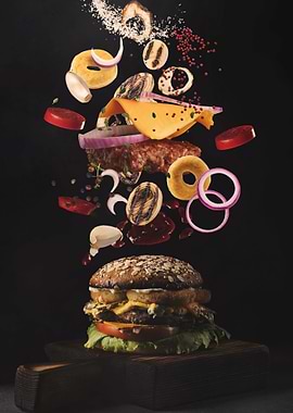 Burger with onion rings