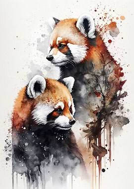 Two Red Pandas Watercolor