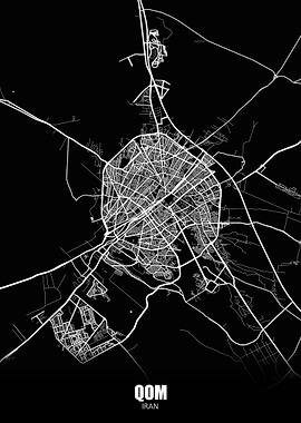 Qom Iran Dark Map