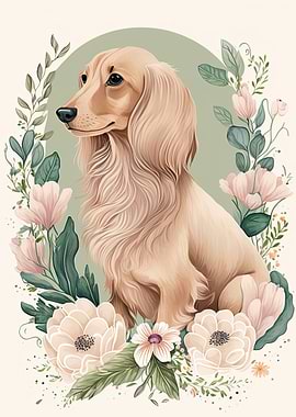 Dachshund Floral Portrait
