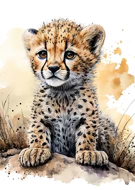 watercolor baby cheetah