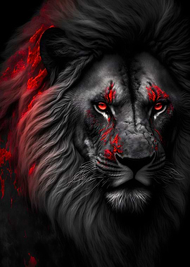 black wild angry lion art