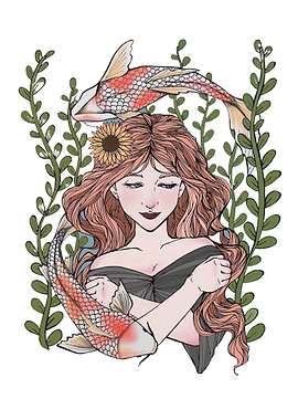 Girl Underwater Koi Fish